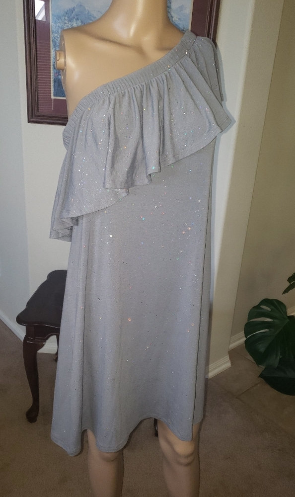 Juicy Couture m sparkly stars at night one shoulder flounce mini shift